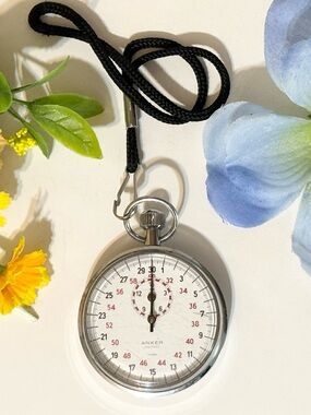 Vintage Silver Anker Germany Mechanical Shockproof Analog Stopwatch WORKS!!
